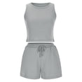 thumbnail image 3 of ShomPort Womens 2PC Matching Set Sleeveless Round Collar Crop Tops High Elastic Waisted Drawstring Shorts Comfort Athletic Outfits, 3 of 6