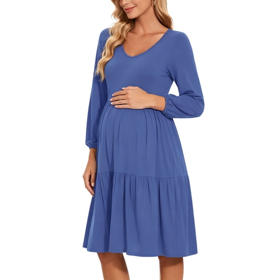 Women's Long Sleeve Maternity Dress Ruffle Maternity Clothes for Women