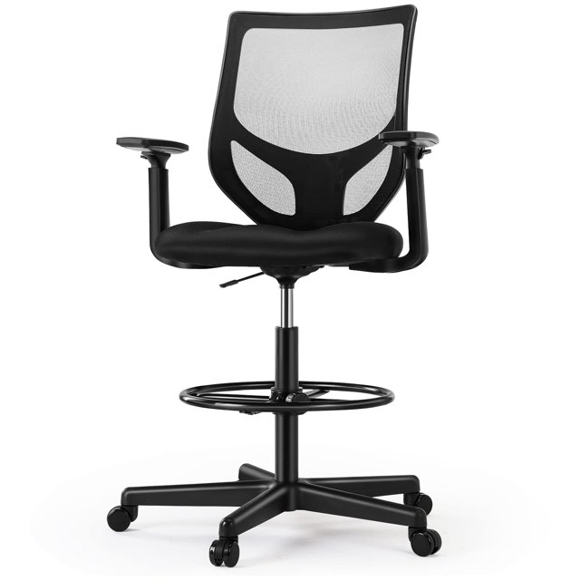 OLIXIS Chaise de Bureau Haute avec Anneau de Pied Réglable, Noir Foncé