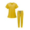 thumbnail image 4 of Conjunto de uniformes exfoliantes Yinane Ropa de trabajo pantalones superiores de enfermera trajes de trabajo de enfermería de manga corta amarillo XL, 4 of 8