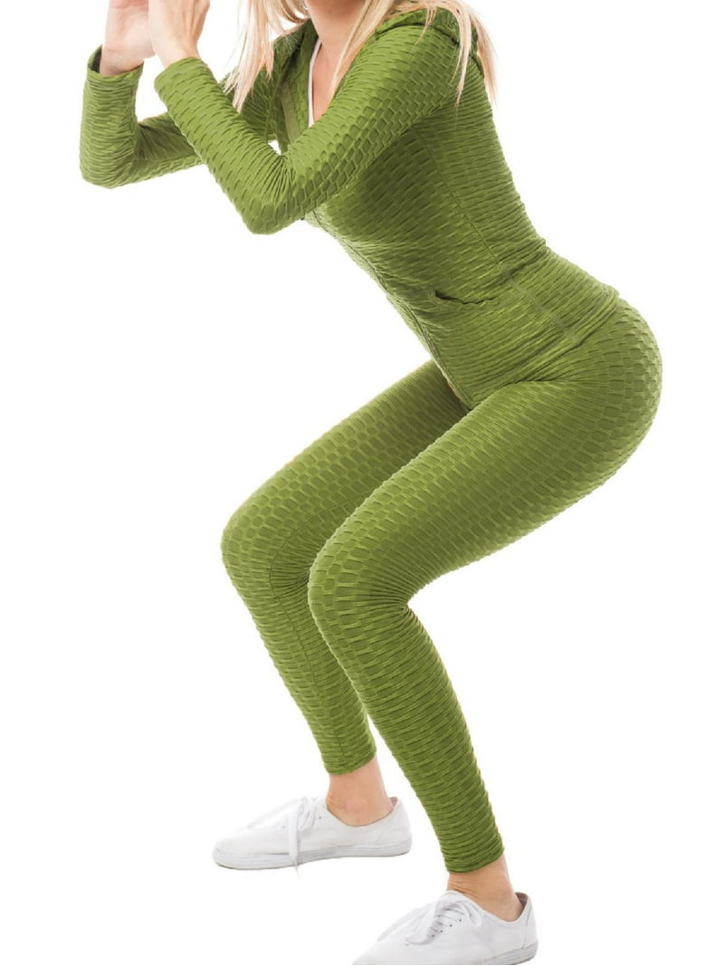 MixMatchy Women's Solid Scrunch Butt Active Leggings Zip Up Jacket