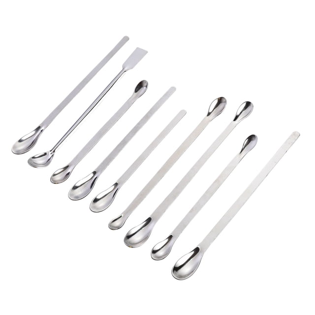 Cucharas de muestreo de acero inoxidable 9 en 1, cucharas de laboratorio, espátulas para mezclar (plateadas)