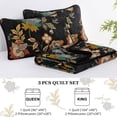 thumbnail image 7 of Dintszyayue 3Pcs Floral Quilt Set King,Black Botanical Soft Bedspread Lightweight Coverlet Set Adult(90"X110"), 7 of 7