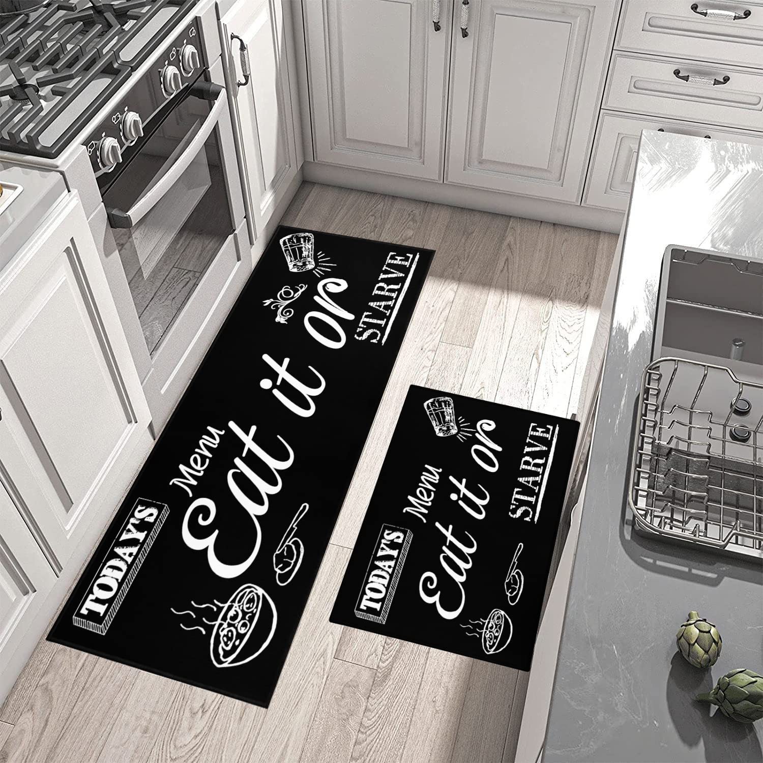 Coffee Kitchen Rugs Set 2 Piece,Kitchen Rugs and Mats Non Skid Washable Runner,Farmhouse Kitchen Sink Rugs Seasonal Holiday Party Low-Profile Mats for Home Kitchen(Brown 17"x48"+17"x24") - image 3 of 6