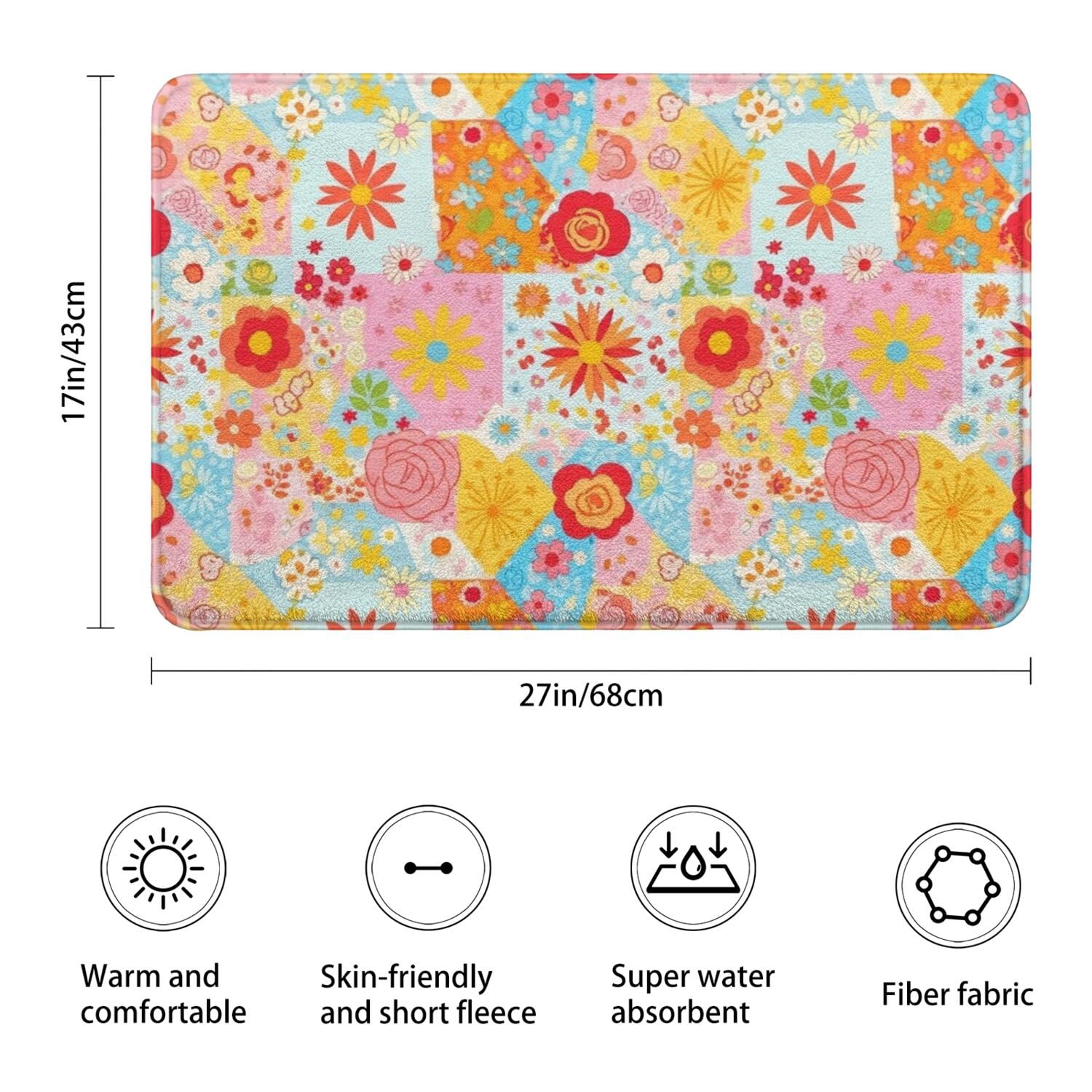 Pioneer Flower Floral Print Pattern Bathroom Rugs Mat, Non Slip Microfiber Bathroom Rug with Rubber Backing, Soft Mats for Bathroom Floor Tub Shower, 17"x27"