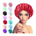 thumbnail image 2 of Satin Bonnet Sleeping Cap Double Layer Elasticated Trim Soft Night Hat for Woman, 2 of 3