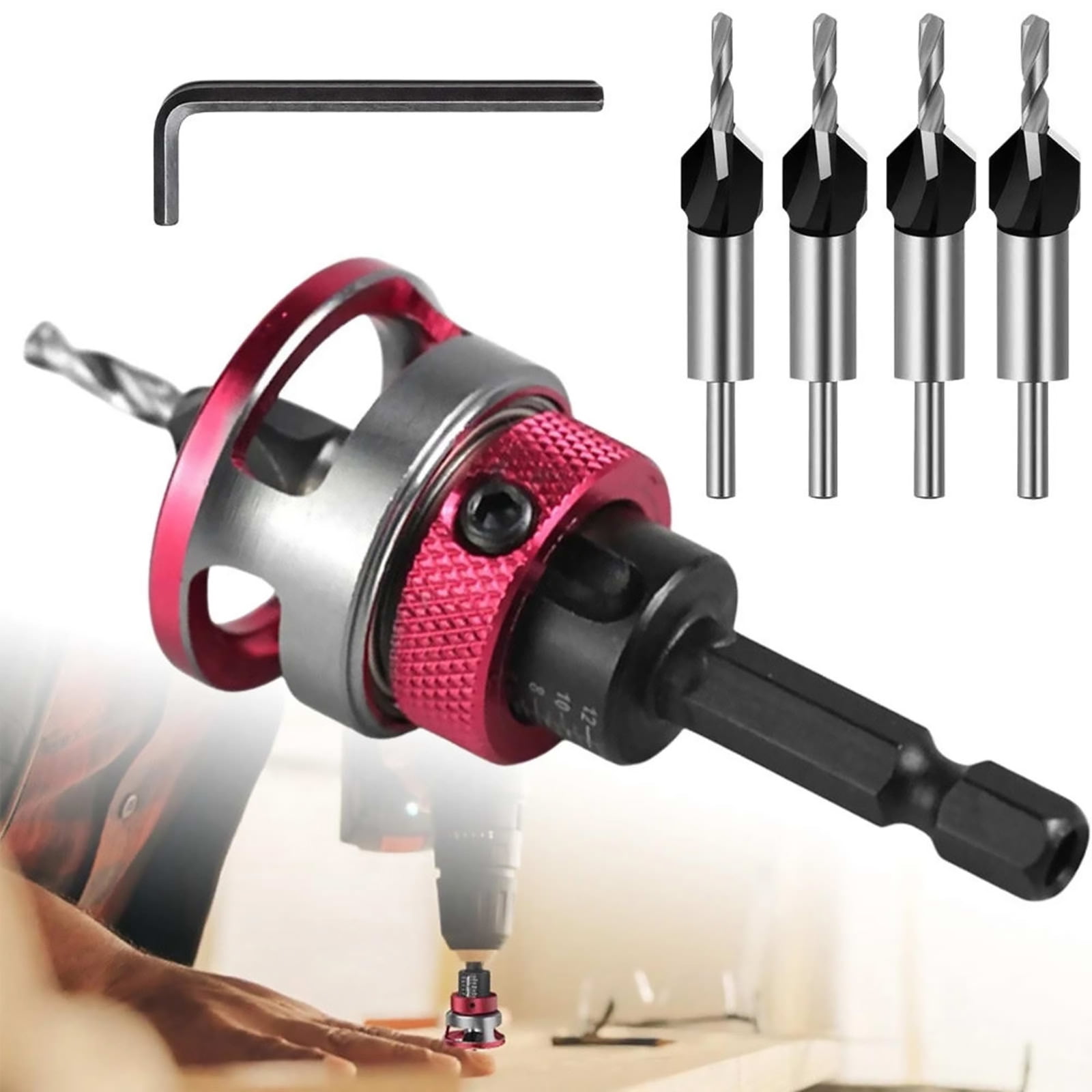 GUYUTING Countersink Drill Bit Set 2.8x8mm 3.2x8mm 3.5x10mm 4x10mm Sizes for Wood Fibreboard Chipboard Drilling Tasks