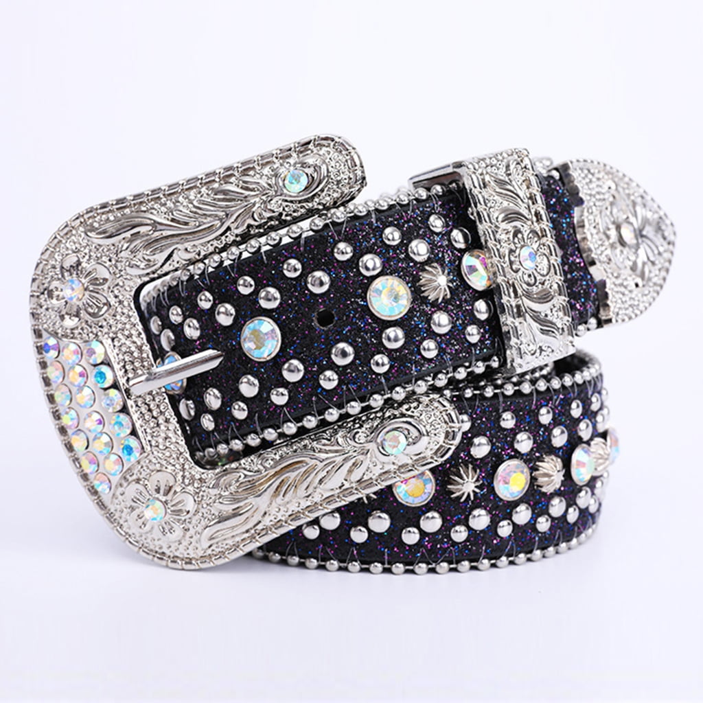 Vintage Western Rhinestone Studded Belt for Pants Dress Unisex Rhinestone Studded Belt for Men Women, Western Leather Belt  main image 3