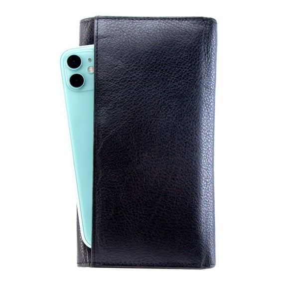 Texan Bull RFID Signal Blocking Leather Trifold Wallet For Women Long Credit Card Holder Black