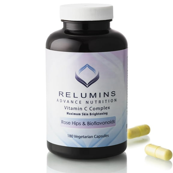 Relumins Advanced Vitamin C Supplement with Rose HIPS – 1000mg of Vitamin C, Immune Support & Collagen Production, Made in USA - 180 Capsules (90-Day Supply)