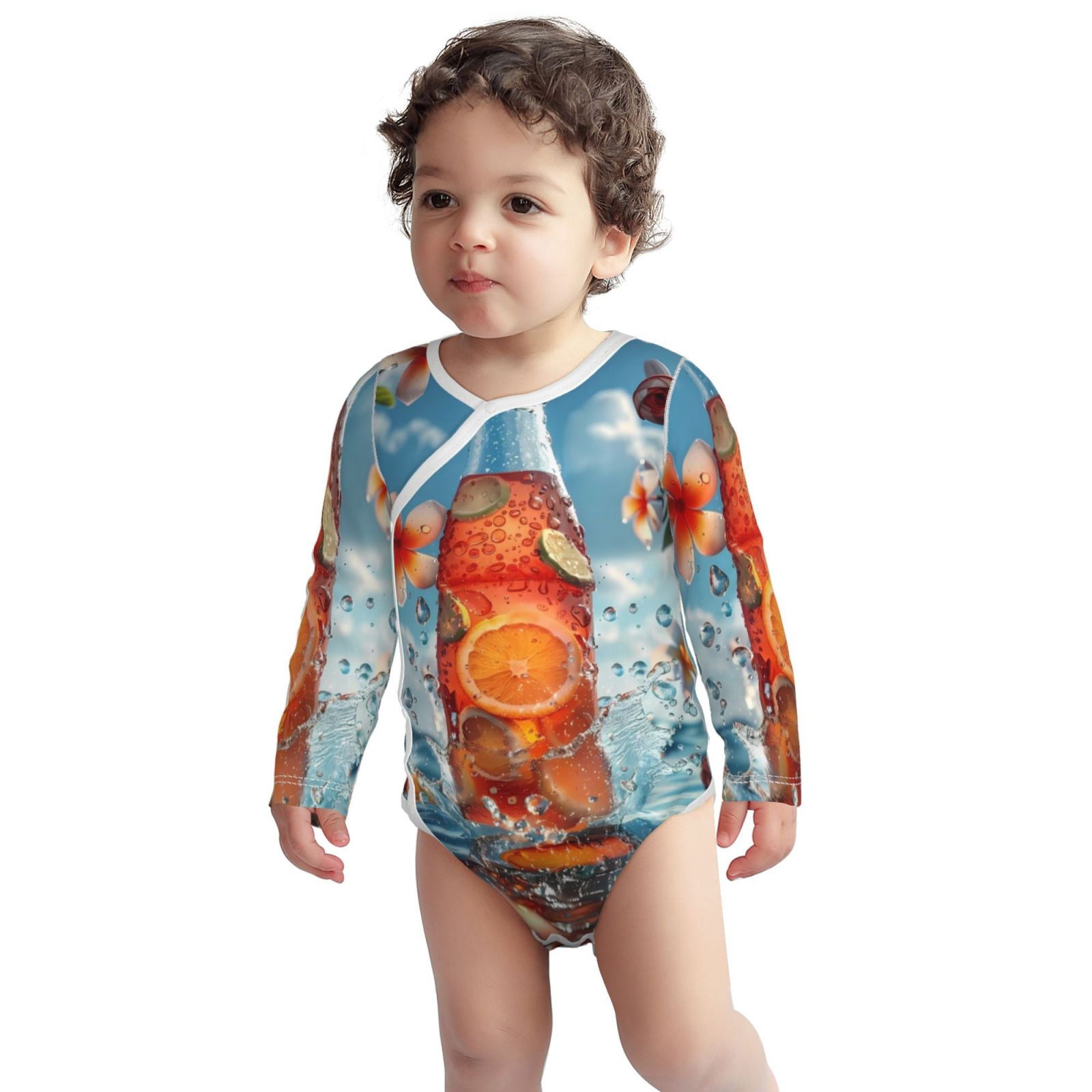 Xecao Refreshing Citrus Splash Print Baby unisex-baby Cotton Long-sleeve Bodysuits-12 Months