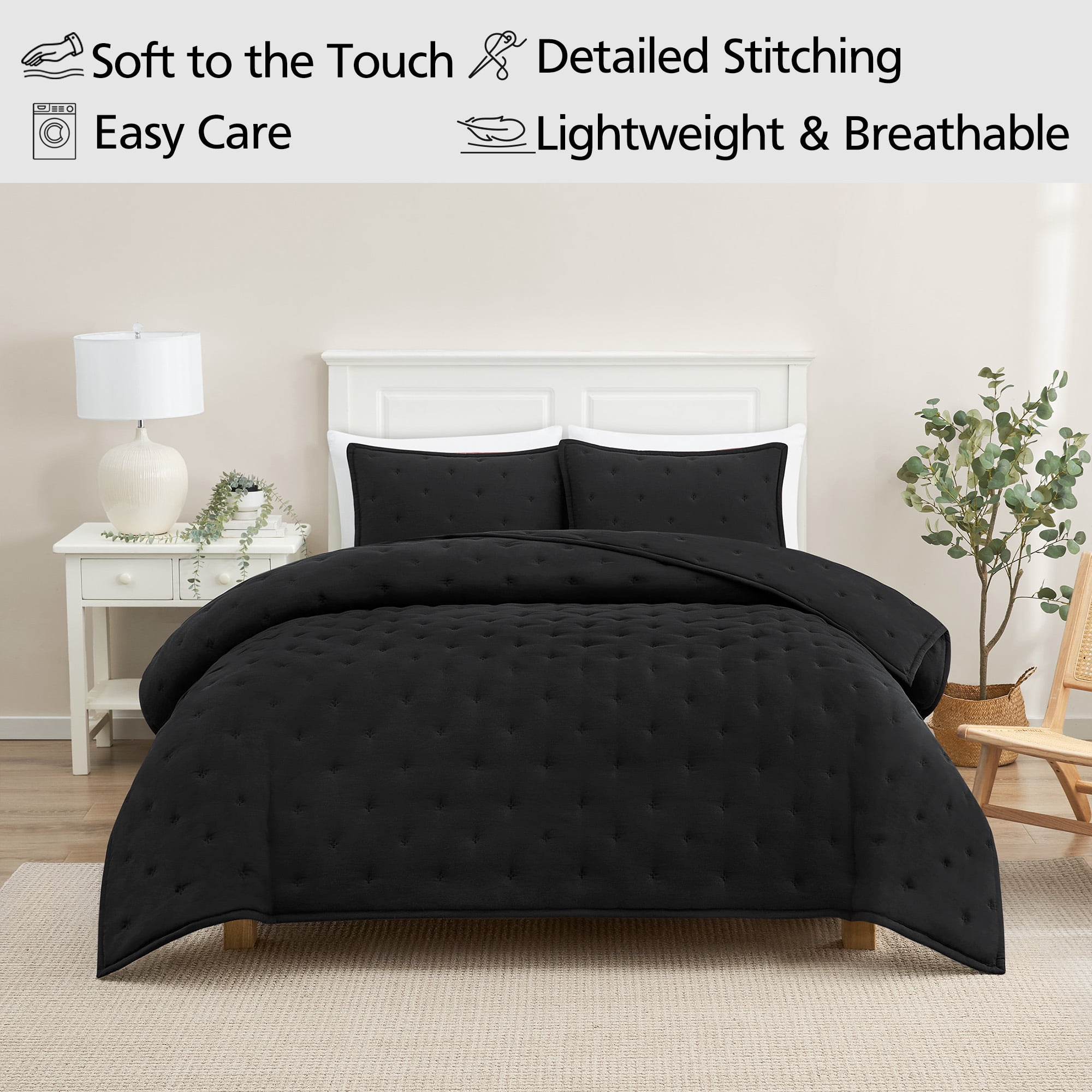 Mainstays King Comforter Set, All-Season, 3-Piece, Black