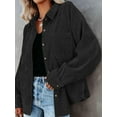 thumbnail image 3 of Womens Corduroy Button Down Shirts Boyfriend Long Sleeve Oversized Blouses Tops Black L, 3 of 6