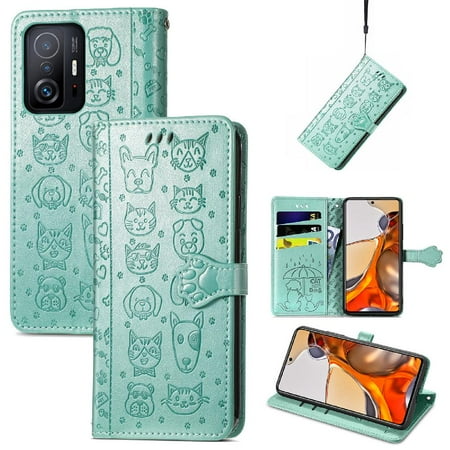 Case for XIAOMI 11T Flip Cover Shockproof Leather Case Short Strap Cartoon Animals