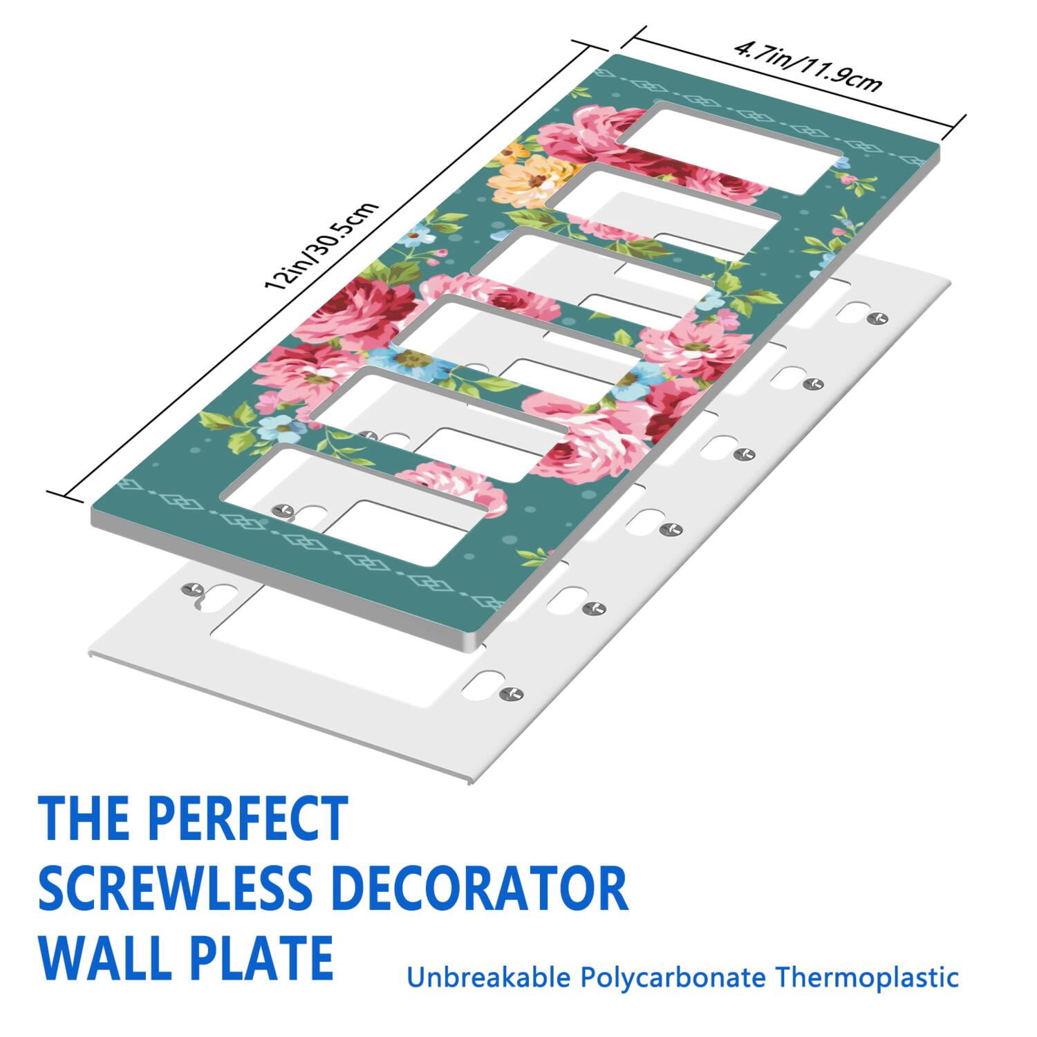 6-Gang Screwless Pioneer Floral Decorative Wall Plates,Size 6-Gang 12"W x 4.7"H,Unbreakable Thermoplastic Faceplate Cover for Kitchen Living Room Bedroom Decorator Receptacle Outlet Switch