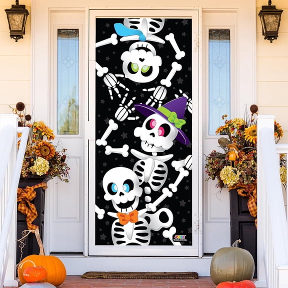 Loloft Door Cover Skeleton Halloween Decorations Indoor, Home Decor Haunted House  Party Supplies Favors for Garage Window Wall Cover Cute