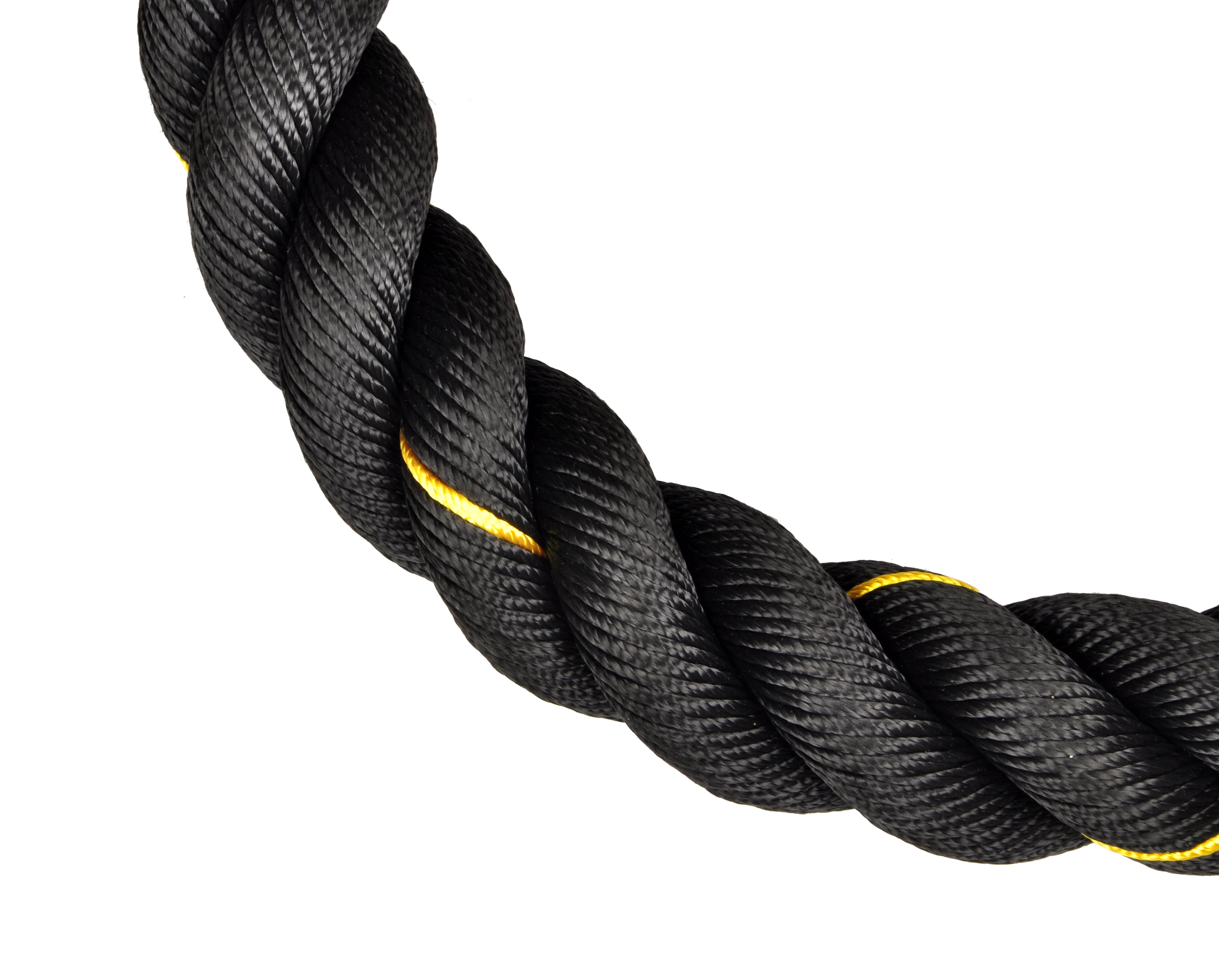 BODY SPORT TRAINING ROPE, 15' LONG, 2 DIAMETER, BLACK POLYPROPYLENE ROPE  WITH BLACK HANDLE, D-RING ATTACHED