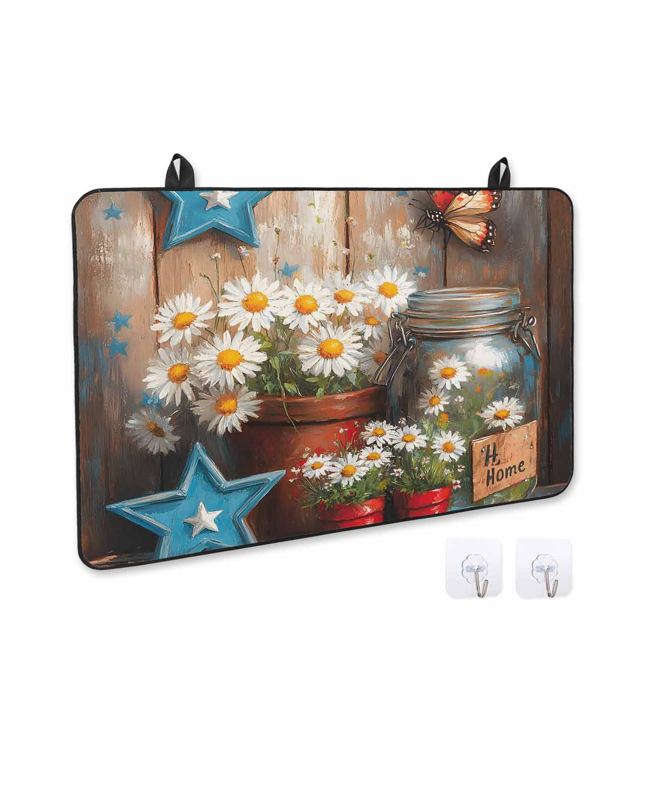 nqOlkjepod Large Induction Cooktop Protector Mat 24"x21", Country Flower Stove Top Covers for Electric Stove, Western Texas Star Butterfly Barn Door Stove Burner Cover Mats, Glass Top Stove Cover