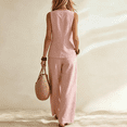 thumbnail image 4 of CIENVNSTG Two Piece Sets for Women Summer Sleeveless V-neck Cotton Linen Vest Waistcoat Casual Wide Leg Pants Suits Beach Vacation Pink S, 4 of 8