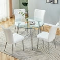 thumbnail image 2 of 5-Piece Round Modern Glass Metal Space-Saving Dining Table Set for 4 Table Chair Set with 4 White PU Leather Chairs Silver Metal Legs for Small Space Dining Room Kitchen,White, 2 of 11