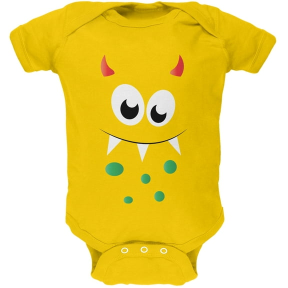 Monster Face Yellow Soft Baby One Piece - 12-18 months