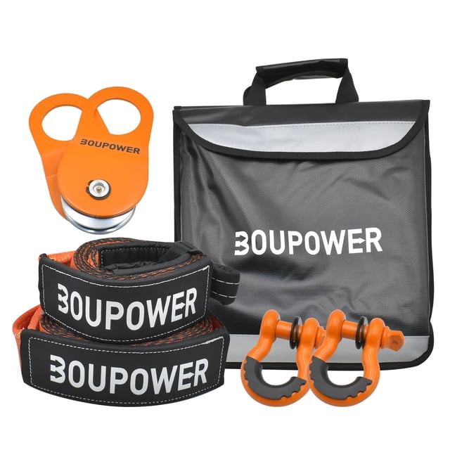 Heavy Duty Off-Road Recovery Kit,10 Ton Snatch Block Pulley,3" x 8' Tree Saver Strap,20ft Rope,2 D-Ring Shackles,Storage Bag & Winch Damper,4x4 Vehicle Recovery Gear