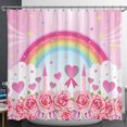 thumbnail image 1 of Whimsical Pink Shower Curtain with Rainbow, Castles & Hearts - Magical Decor, 1 of 4