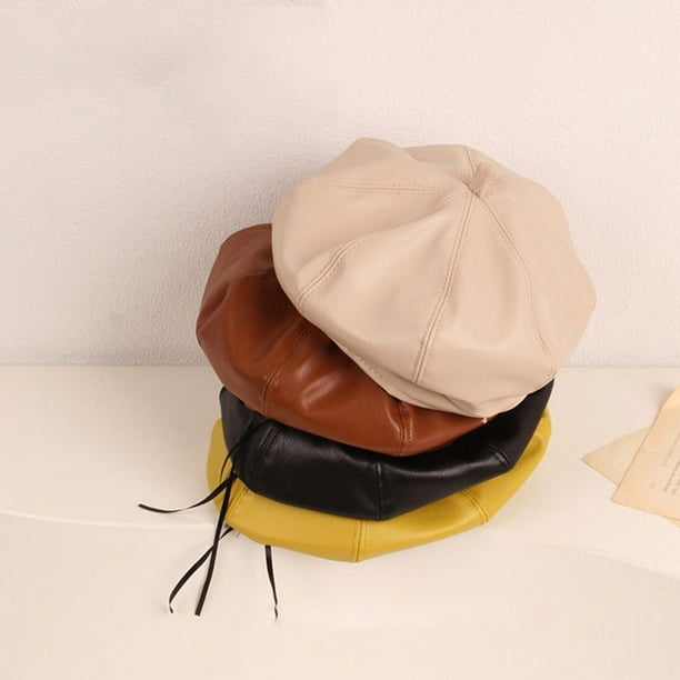 Kids Beret Solid Color Adjustable Boys Girls Vintage Faux Leather Beanie Cap for Daily Wear Walmart