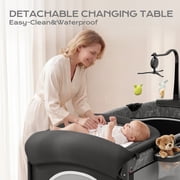 5 in 1 Pack and Play, Easy Folding Portable Playards, Baby Bassinet Bedside Crib with Mattress, Diaper Changer and Music Mobile