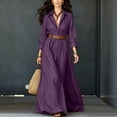 thumbnail image 2 of Women's Collared Button Front Shirt Maxi Dress, Long Sleeve Waist Tie Belted Dress, Casual Commuter Vacation Flowy Long Dress for Summer Outfits Purple S(S), 2 of 9