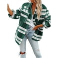 thumbnail image 3 of Women'S Flannel Plaid Shacket Fall Outfits Long Sleeve Button Down Shirts Jacket Coats with Side Pockets Green XL, 3 of 7
