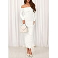 thumbnail image 3 of PRETTYGARDEN Womens Fall Long Sleeve Maxi Dress Off Shoulder Mesh Ruched Bodycon Trendy Long Wedding Guest Dresses, 3 of 10