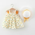 thumbnail image 2 of Odeerbi Toddler Girl Summer Beach Dress with Sun Hat Child Baby Solid Color Print Suspender Dress Hat Suit Yellow, 2 of 4