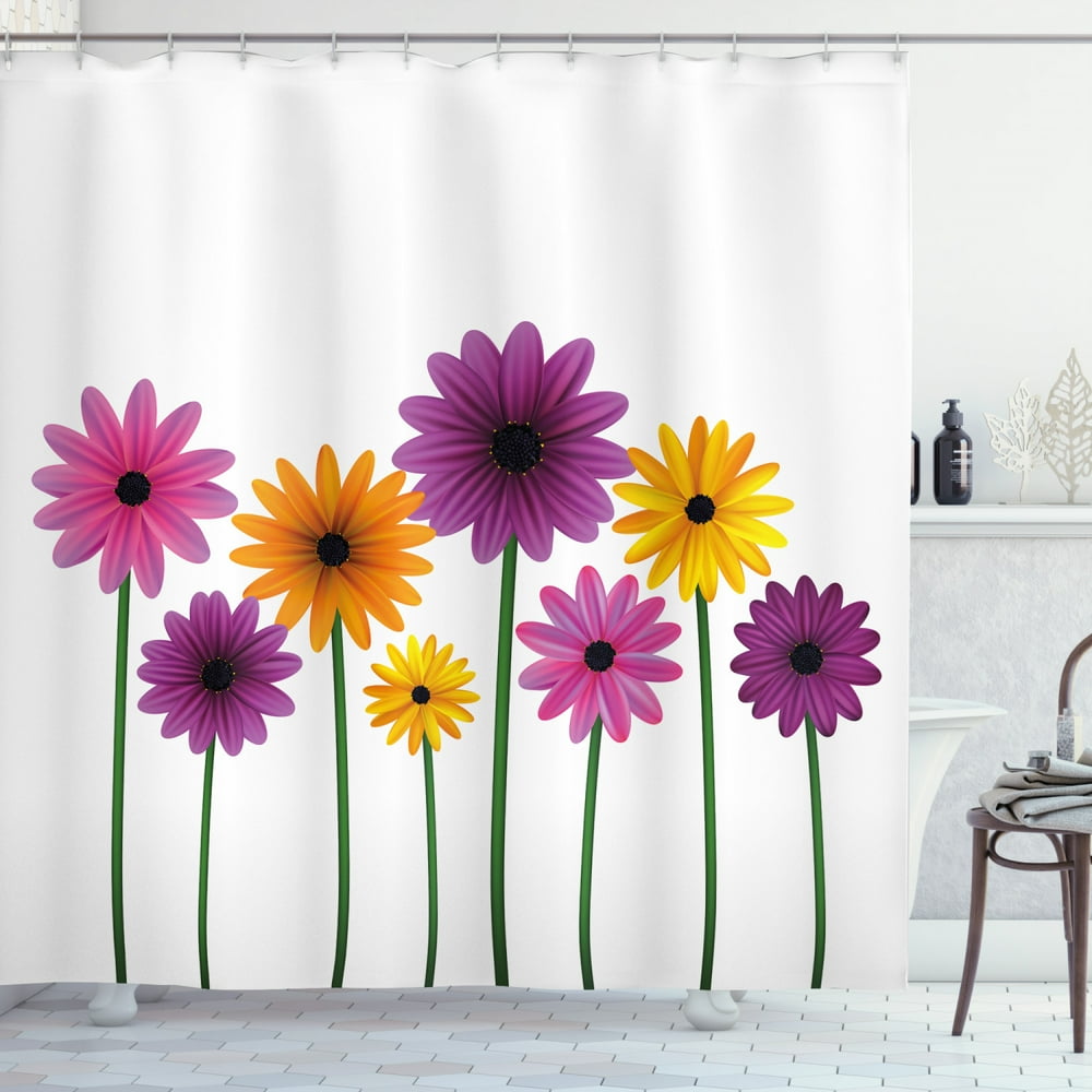 Gerber Daisy Shower Curtain, Simplistic Colorful Spring Flowers with
