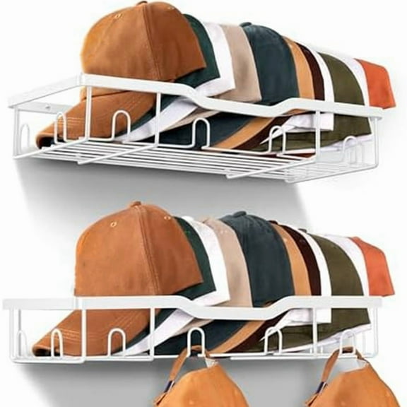 Hat Racks for Baseball Caps Wall Hat Organizer Fit 20 Caps Holder,2Packs Sturdy Wall Mounted Hat Storage Organizer White