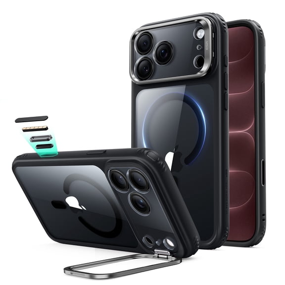 ESR Magnetic Phone Case with Stash Stand Compatible with iPhone 18 Pro Max, Anti-Yellowing, 3X Military-Grade Drop Protection & Resists Scratches, Clear Black