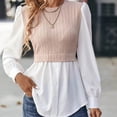 thumbnail image 5 of Long Sleeve Tops for Women Pack Cap Sleeve Tops for Women Fashion Sleeve Round Neck Casual Stitching Tops Blouse, 5 of 6