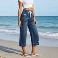 thumbnail image 5 of Noric Women's Summer Denim Capri Pants Elastic Waist Drawstring Straight Leg Cropped Jeans with Pockets Casual, 5 of 6