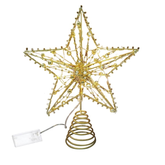 LYCAQL Christmas Tree Toppers Glitter Gold Star Tree Topper Lighted with Warm White LED Lights for Xmas Tree Decorations, Holiday Party Indoor Decor