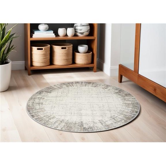 HomeRoots 572513 5 ft. Abstract Round Rug - Ivory & Gray
