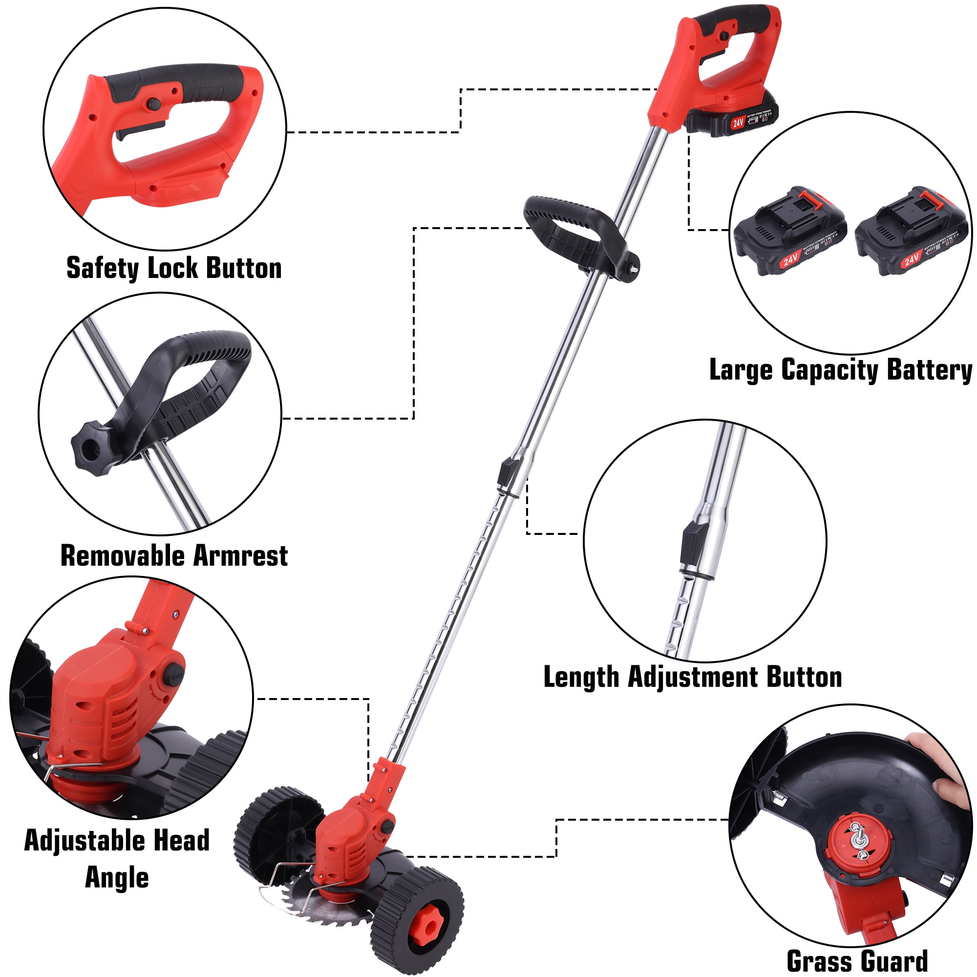 Lightweight String Trimmer Edger Lawn with Adjustable Length Pole, 2 Batteries & 3 Types Blades for Garden and Yard