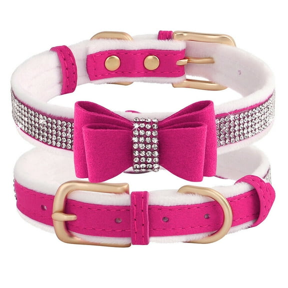 Pet Artist Rhinestone Dog Collar Soft Fleece Padded Bling Puppy Pet Cat Necklace Adjustable