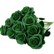 CALLIEVER 10pcs Dark Green Silk Artificial Roses 21.2 Inch Single-Stem Fake Roses for Wedding Home Decor