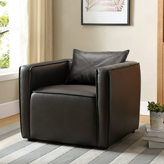 Jier Upholstered Faux Leather Accent Chair, Distressed Gray