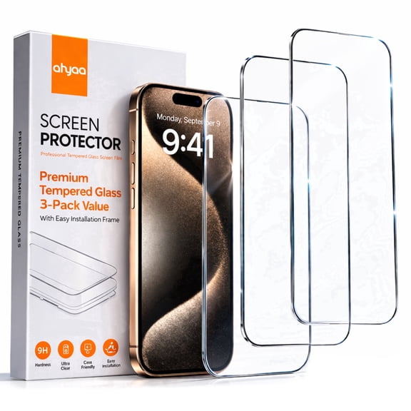 3 Pack Clear Screen Protector for iPhone 13 / iPhone 13 Pro / iPhone 14 / iPhone 16e / iPhone 17e, Shatterproof Tempered Glass Film 6.1" with Easy Installation Tool