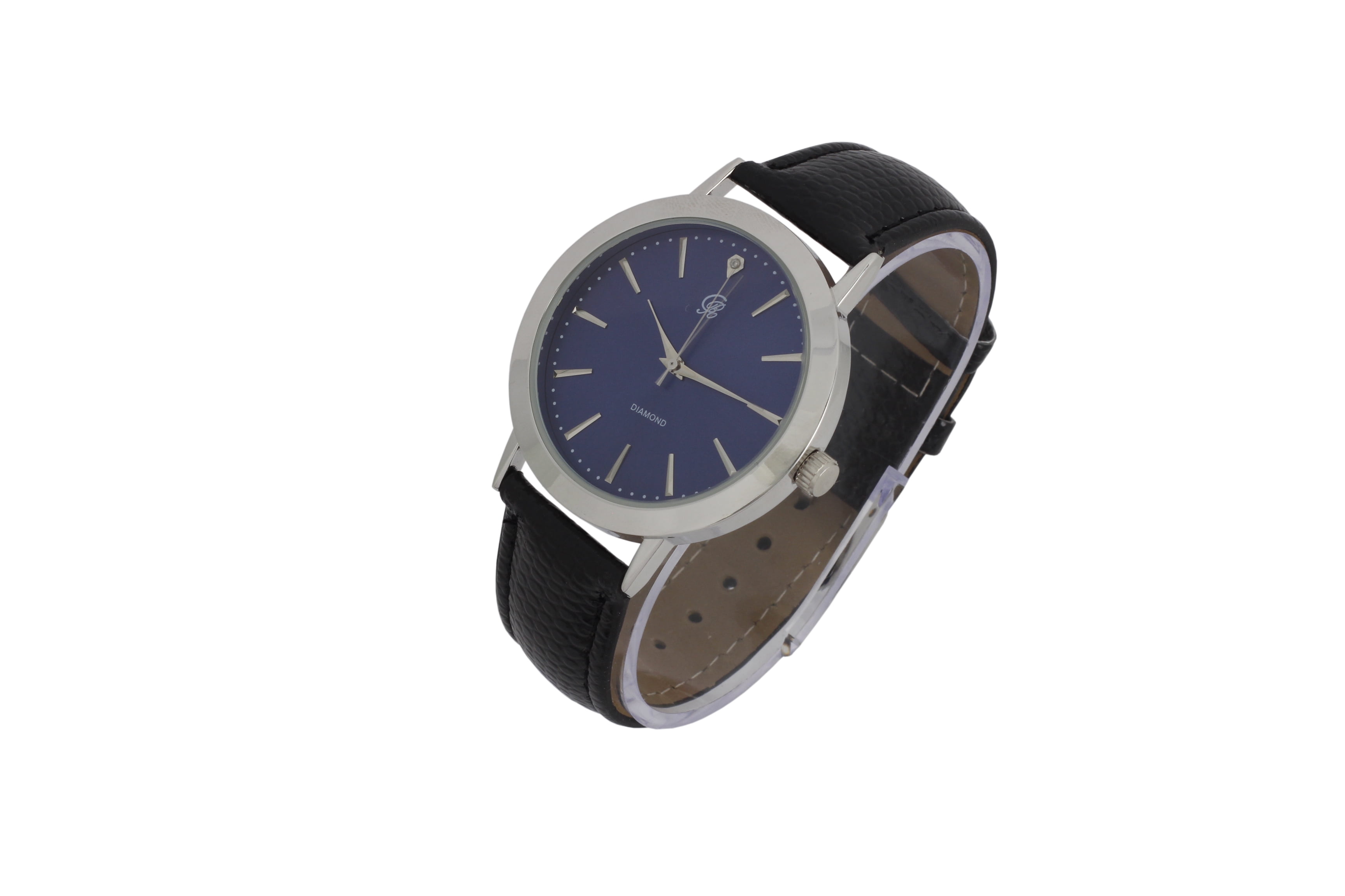 Charles Raymond Genuine Real Diamond at 12 o'clock Elegant and Classy Mens Wristwatch for all Occasions - Easy Reader Simplistic Slashes at every hour - Handsomely Stunning