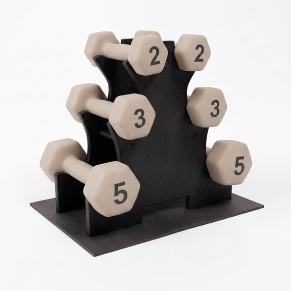 Aurorafy Neoprene Dumbbell Workout Set with Rack, Pair of 2 lb, 3 lb, 5 lb Weights, Beige