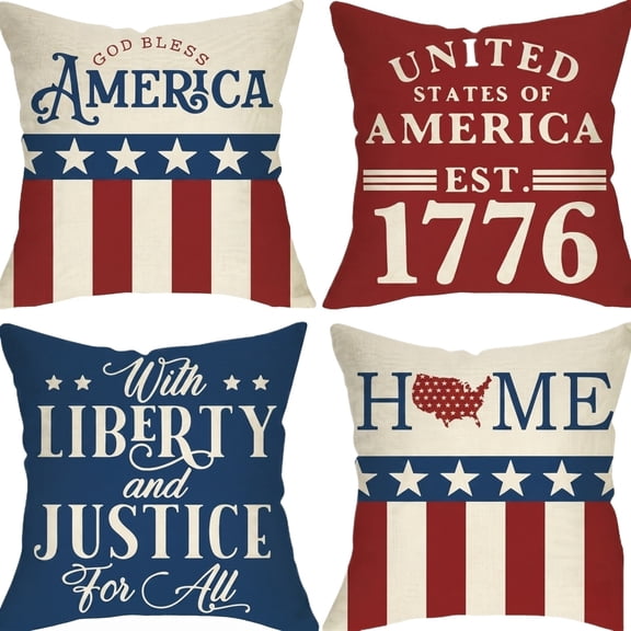 18X18 Throw Pillow Covers Set of 2 Patriotic Red White Blue Decorative Couch Throw Pillows for Living Room Farmhouse Outdoor Patio Fourth of July Decorations