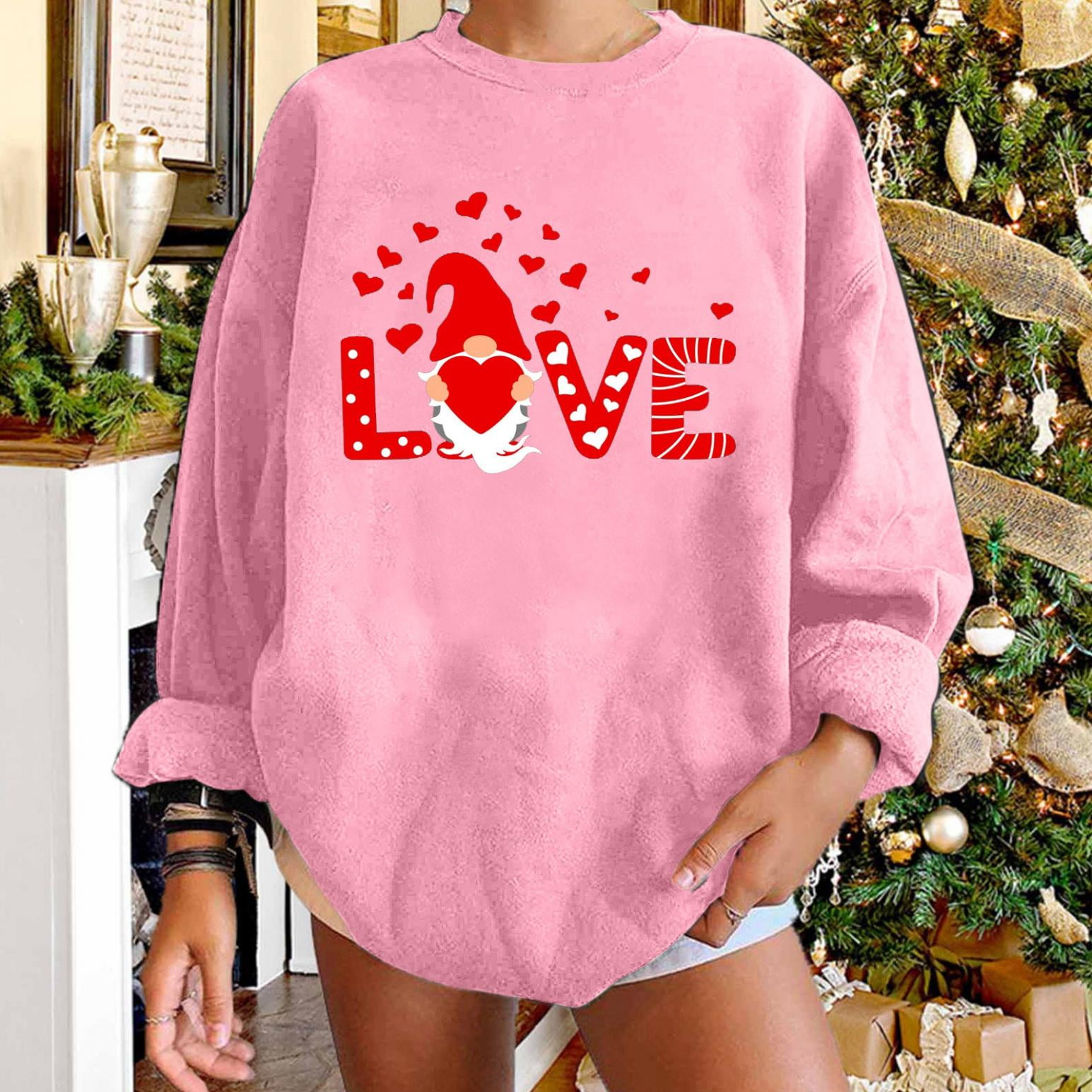 Wirziis Sweatshirt for Women Summer Casual Loose Fit Long Sleeve Crewneck Tunic Tops Trendy Heart Print Comfy Blouses Tees 