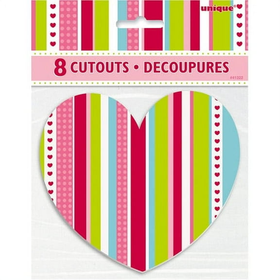 Paper Cut Out Striped Heart Valentine Decorations, 8-Count